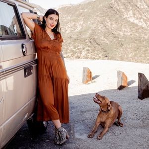 Grade and Gather Satin Midi Dress L Dusty Brown